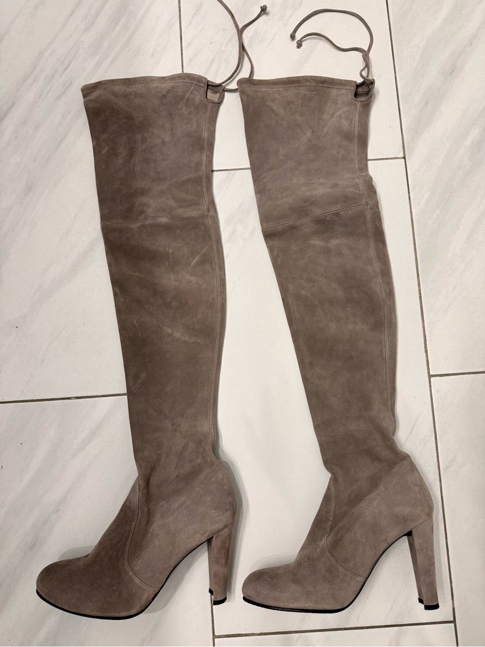Stuart Weitzman Over-the-Knee Suede Boots in Taupe Size 8.5